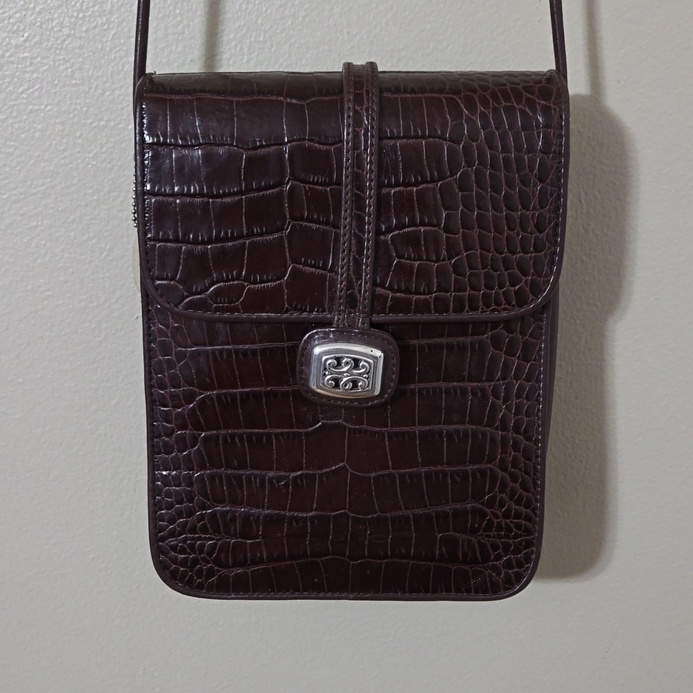 One World by Brighton Leather Croc Embossed Crossbody Bag Purse